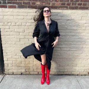 Chic, Versatile Black Button Up Dress With Peekaboo Back